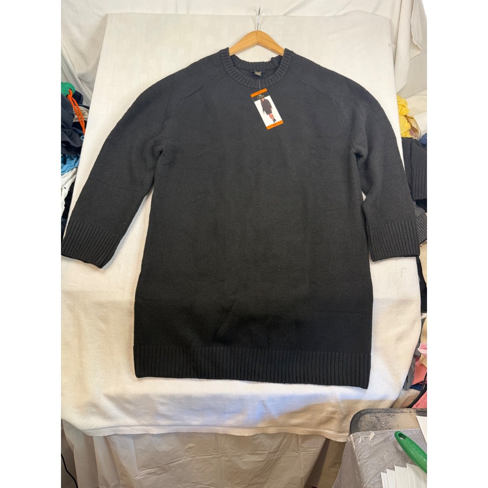 Dalia Black Crewneck Knit Sweater Dress XXL Wool Blend Long Sleeve Raglan